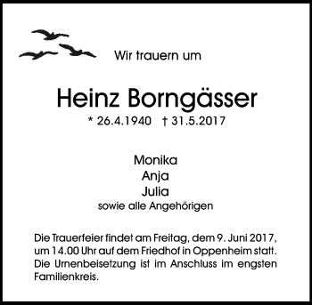 Traueranzeige von Heinz Borngässer von Trauerportal Rhein Main Presse