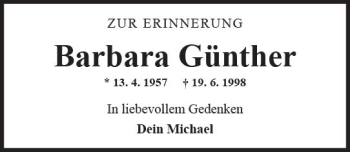 Traueranzeige von Barbara Günther von Trauerportal Rhein Main Presse