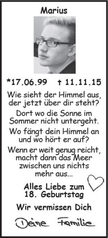 Traueranzeige von Marius Harbauer von Trauerportal Rhein Main Presse