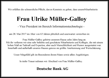 Traueranzeige von Ulrike Müller-Galloy von Trauerportal Rhein Main Presse