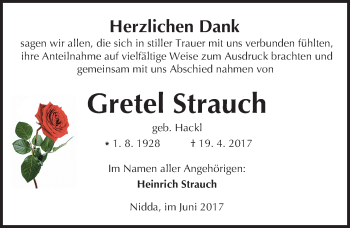 Traueranzeige von Gretel Strauch von  Kreisanzeiger