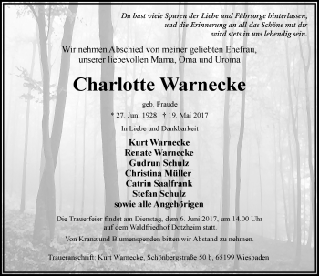 Traueranzeige von Charlotte Warnecke von Trauerportal Rhein Main Presse