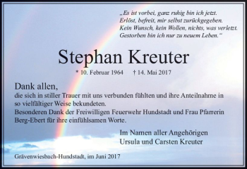 Traueranzeige von Stephan Kreuter von  Usinger Anzeiger