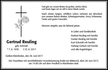 Traueranzeige von Gertrud Reuling von  Gießener Anzeiger