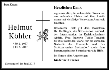 Traueranzeige von Helmut Köhler von VRM Trauer
