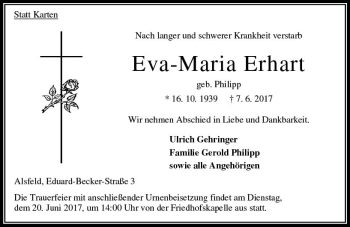 Traueranzeige von Eva-Maria Erhart von VRM Trauer
