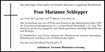 Traueranzeige von Marianne Schlepper von Trauerportal Echo Online