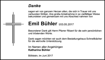 Traueranzeige von Emil Bühler von Trauerportal Echo Online