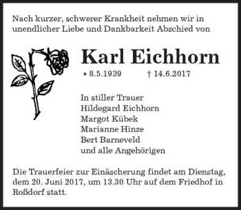 Traueranzeige von Karl Eichhorn von Trauerportal Echo Online
