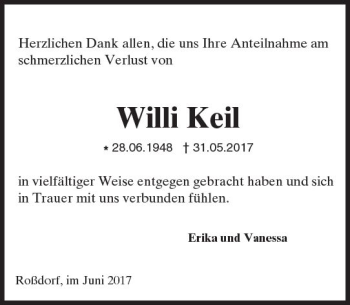 Traueranzeige von Willi Keil von Trauerportal Echo Online