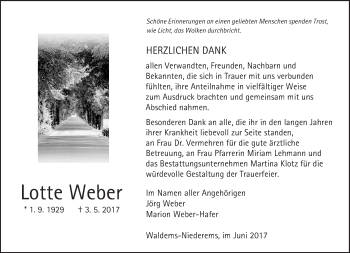 Traueranzeige von Lotte Weber von  Camberger Anzeiger