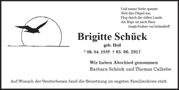 Traueranzeige von Brigitte Schück von Trauerportal Echo Online