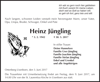 Traueranzeige von Heinz Jüngling von  Kreisanzeiger