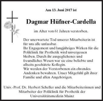 Traueranzeige von Dagmar Hüfner-Cardella von Trauerportal Rhein Main Presse