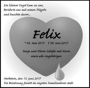 Traueranzeige von Felix  von VRM Trauer