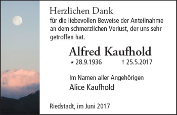 Traueranzeige von Alfred Kaufhold von Trauerportal Echo Online