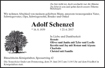 Traueranzeige von Adolf Schenzel von Trauerportal Rhein Main Presse