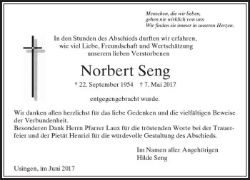 Traueranzeige von Norbert Seng von  Usinger Anzeiger