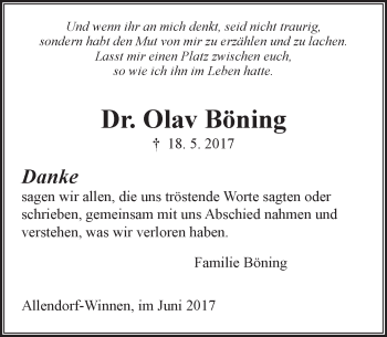 Traueranzeige von Olav Böning von  Gießener Anzeiger