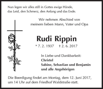 Traueranzeige von Rudi Rippin von Trauerportal Echo Online