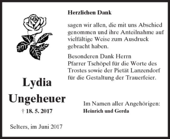 Traueranzeige von Lydia Ungeheuer von  Kreisanzeiger