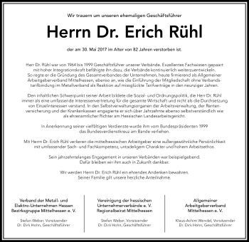 Traueranzeige von Erich Rühl von  Kreisanzeiger