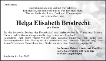 Traueranzeige von Helga Elisabeth Brodrecht von Trauerportal Rhein Main Presse
