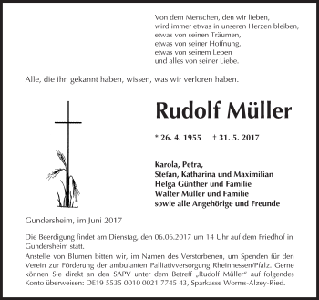 Traueranzeige von Rudolf Müller von Trauerportal Rhein Main Presse