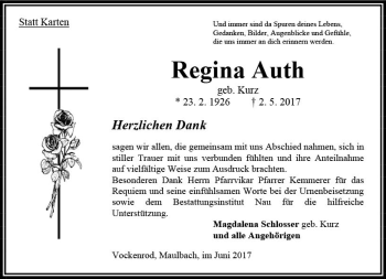 Traueranzeige von Regina Auth von VRM Trauer
