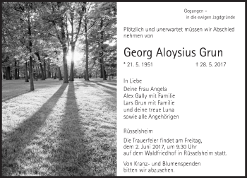 Traueranzeige von Georg Aloysius Grun von Trauerportal Rhein Main Presse