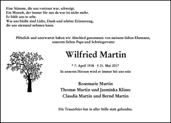 Traueranzeige von Wilfried Martin von Trauerportal Rhein Main Presse