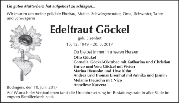 Traueranzeige von Edeltraut Göckel von  Kreisanzeiger