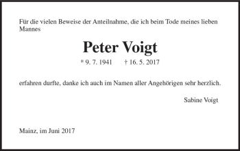 Traueranzeige von Peter Voigt von Trauerportal Rhein Main Presse