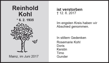 Traueranzeige von Reinhold Kohl von Trauerportal Rhein Main Presse