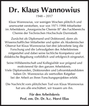 Traueranzeige von Klaus Wannowius von Trauerportal Echo Online
