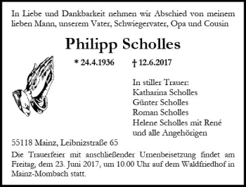 Traueranzeige von Philipp Scholles von Trauerportal Rhein Main Presse