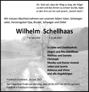 Traueranzeige von Wilhelm Schellhaas von Trauerportal Echo Online