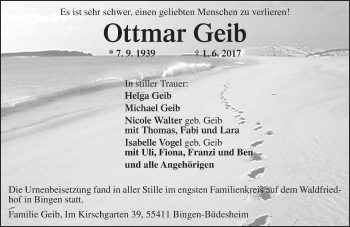 Traueranzeige von Ottmar Geib von Trauerportal Rhein Main Presse
