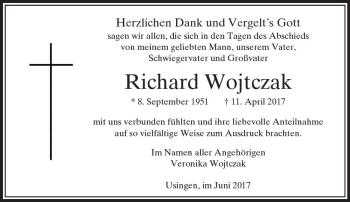 Traueranzeige von Richard Wojtczak von  Usinger Anzeiger