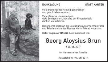 Traueranzeige von Georg Aloysius Grun von Trauerportal Rhein Main Presse