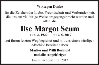 Traueranzeige von Ilse Margot Seum von  Kreisanzeiger