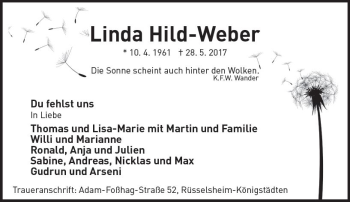 Traueranzeige von Linda Hid-Weber von Trauerportal Rhein Main Presse