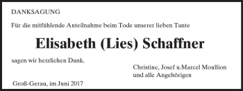 Traueranzeige von Elisabeth Schaffner von Trauerportal Rhein Main Presse