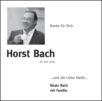 Traueranzeige von Horst Bach von Trauerportal Echo Online