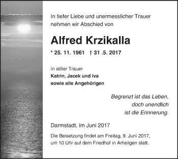 Traueranzeige von Alfred Krzikalla von Trauerportal Echo Online