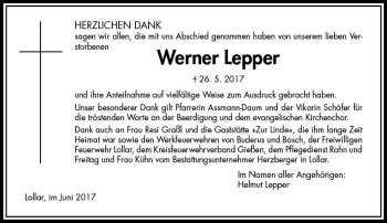 Traueranzeige von Werner Lepper von  Gießener Anzeiger