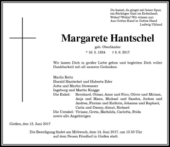 Traueranzeige von Margarete Hantschel von  Gießener Anzeiger