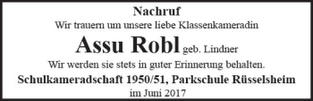 Traueranzeige von Assu Robl von Trauerportal Rhein Main Presse