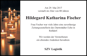 Traueranzeige von Hildegard Katharina Fischer von Trauerportal Echo Online