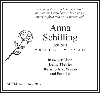 Traueranzeige von Anna Schilling von VRM Trauer